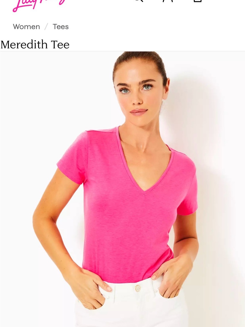 Lilly Pulitzer Bright Pink V-Neck Short Sleeve Tee - Picture 5 of 6